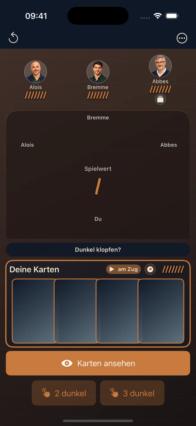 App-Ansicht mit einer Entscheidung zum dunklen Klopfen.